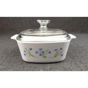 Corning Ware Blue Dusk Floral Casserole Dish A-1.5L Tab Handle Pyrex Lid Vtg USA